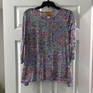 Ruby Rd. Asymmetrical Purple Pink 3/4 Sleeve Tunic